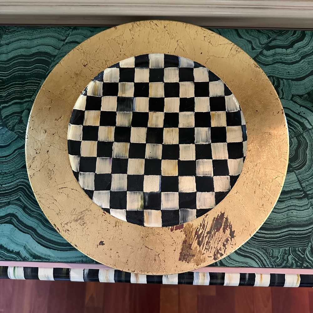 MacKenzie-Childs RARE SIGNED Hand Painted Wooden Charger with Gold Leaf